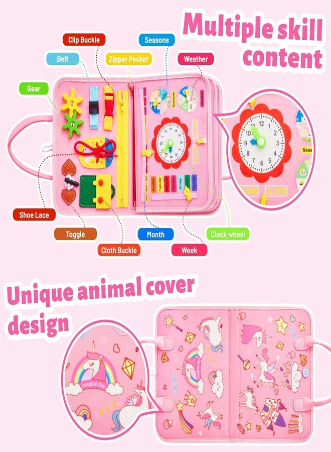 Yeeeasy Montessori Busy Board for Toddlers 1-4 Years Old - Sensory Educational Toy for Fine Motor Skills, Travel-Friendly Activity Book, for Boys & Girls, Pink - Image 5